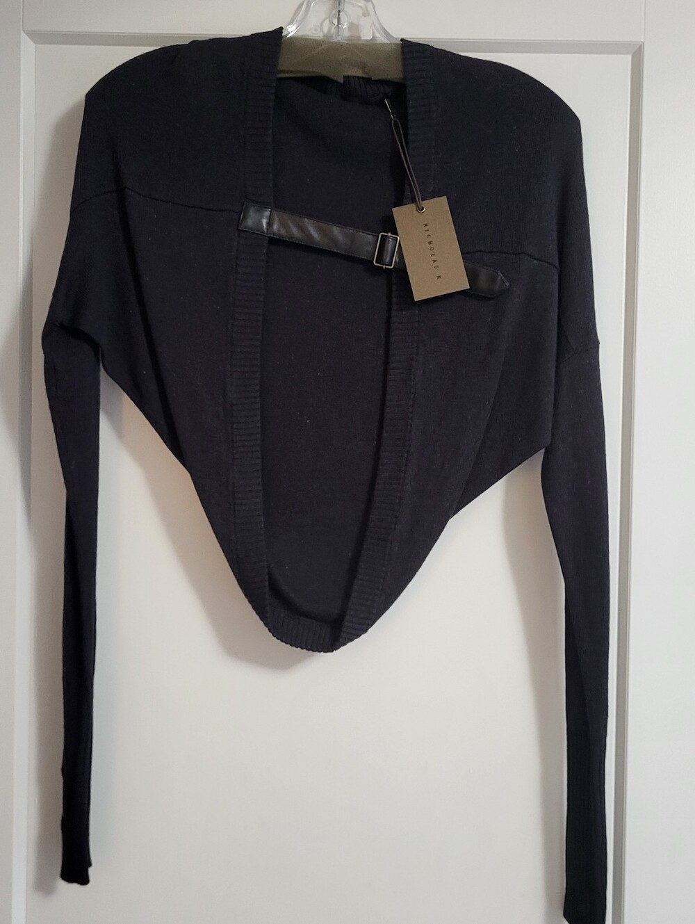 Nicholas K Black Knit Cropped Bolero with Front Strap